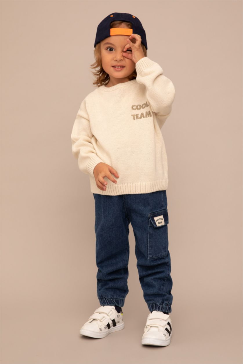 BÉBÉ GARÇON Beige Clair Pull Slogan Col Ras Du Cou BéBé Garçon