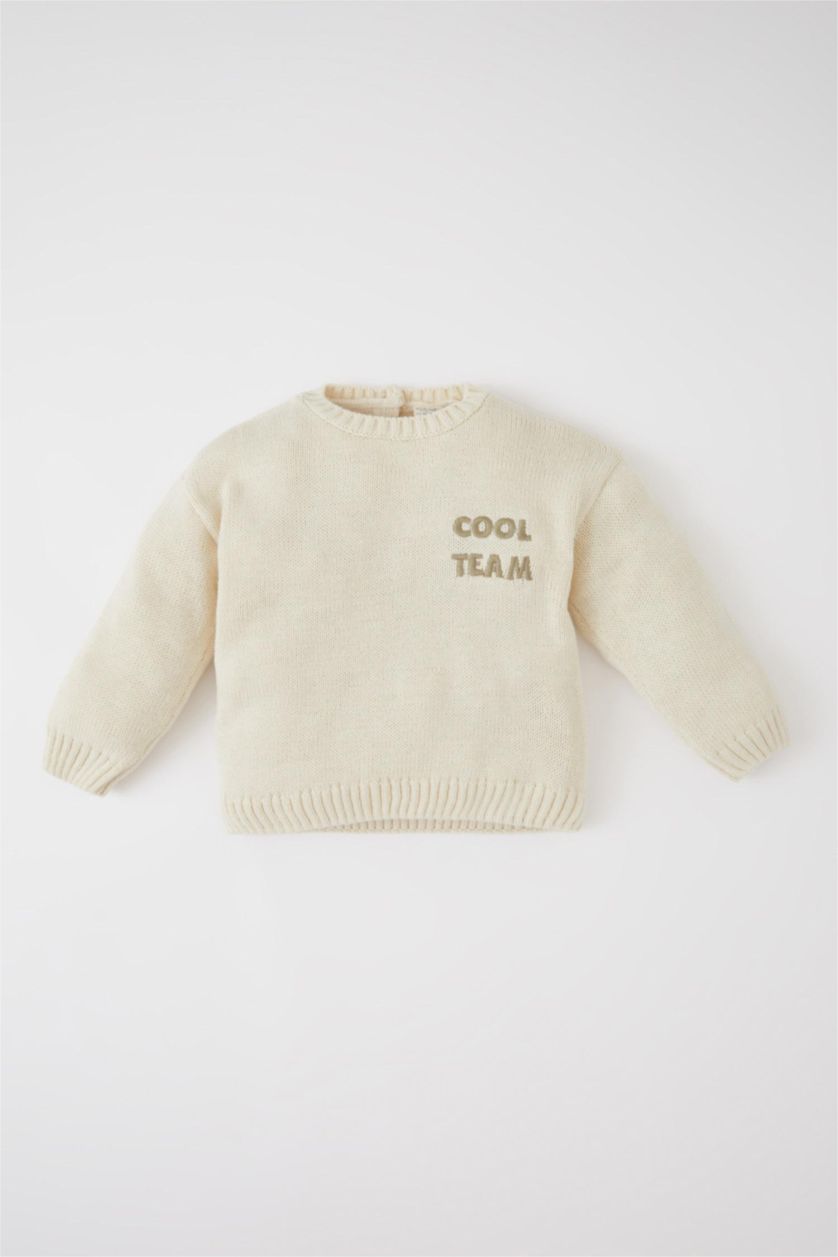 BÉBÉ GARÇON Beige Clair Pull Slogan Col Ras Du Cou BéBé Garçon