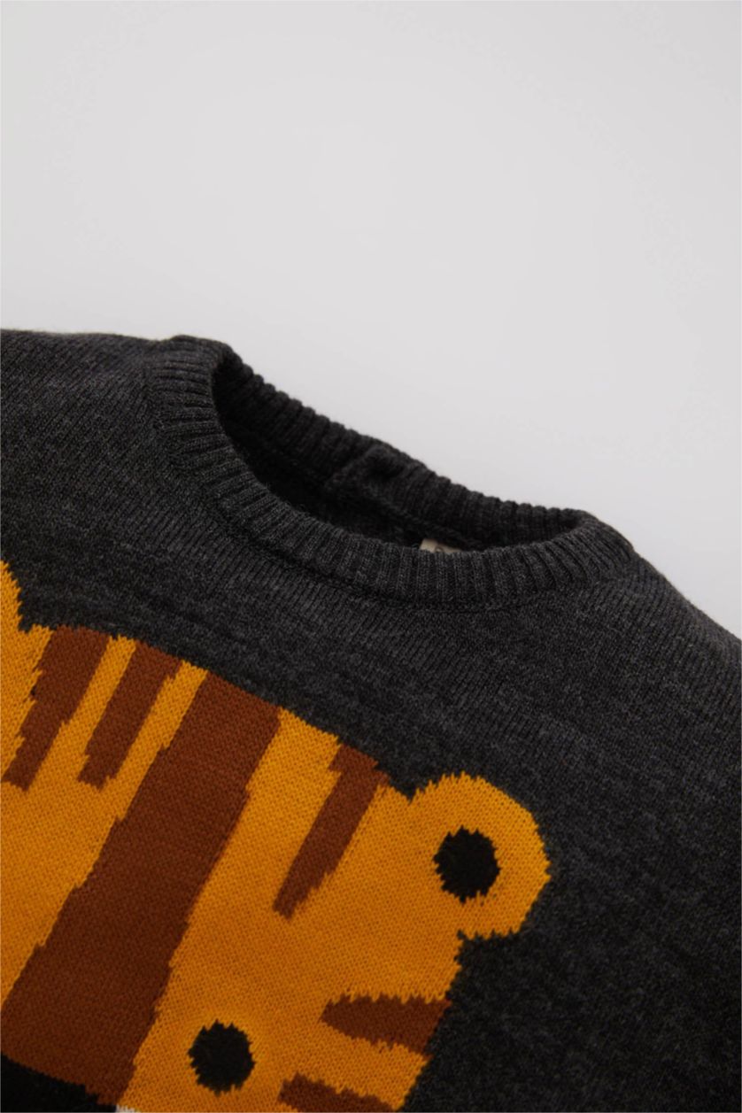 BABY BOY Anthracite Baby Boy Regular Fit Animal Crew Neck Pullover