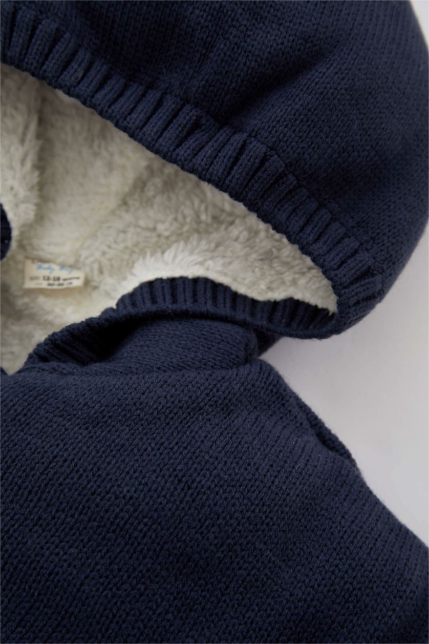 طفل صغير كحلي جاكيت صوف ولادي مبطن بغطاء للرأس