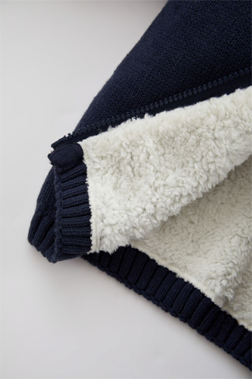 طفل صغير كحلي جاكيت صوف ولادي مبطن بغطاء للرأس