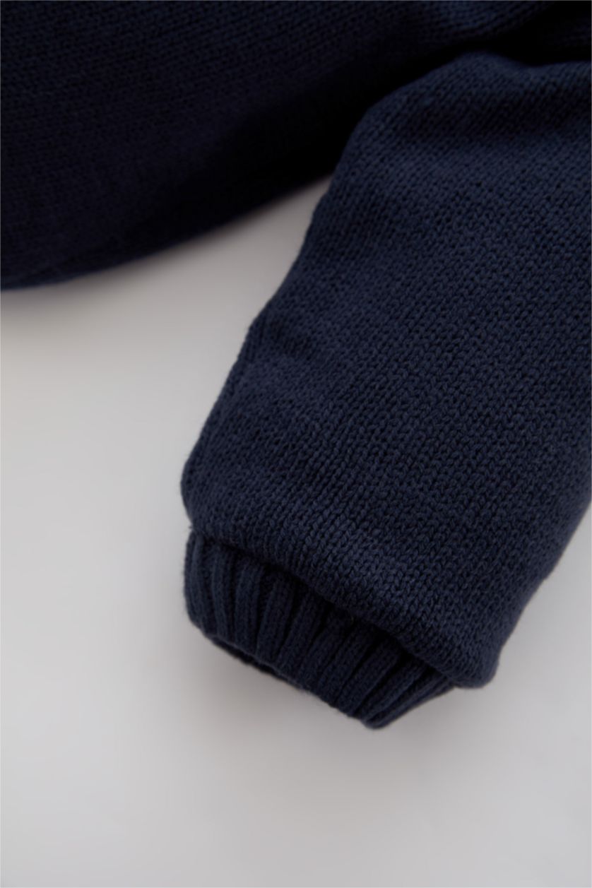 طفل صغير كحلي جاكيت صوف ولادي مبطن بغطاء للرأس