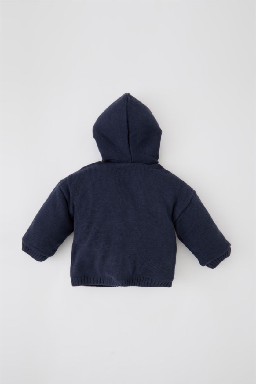 طفل صغير كحلي جاكيت صوف ولادي مبطن بغطاء للرأس