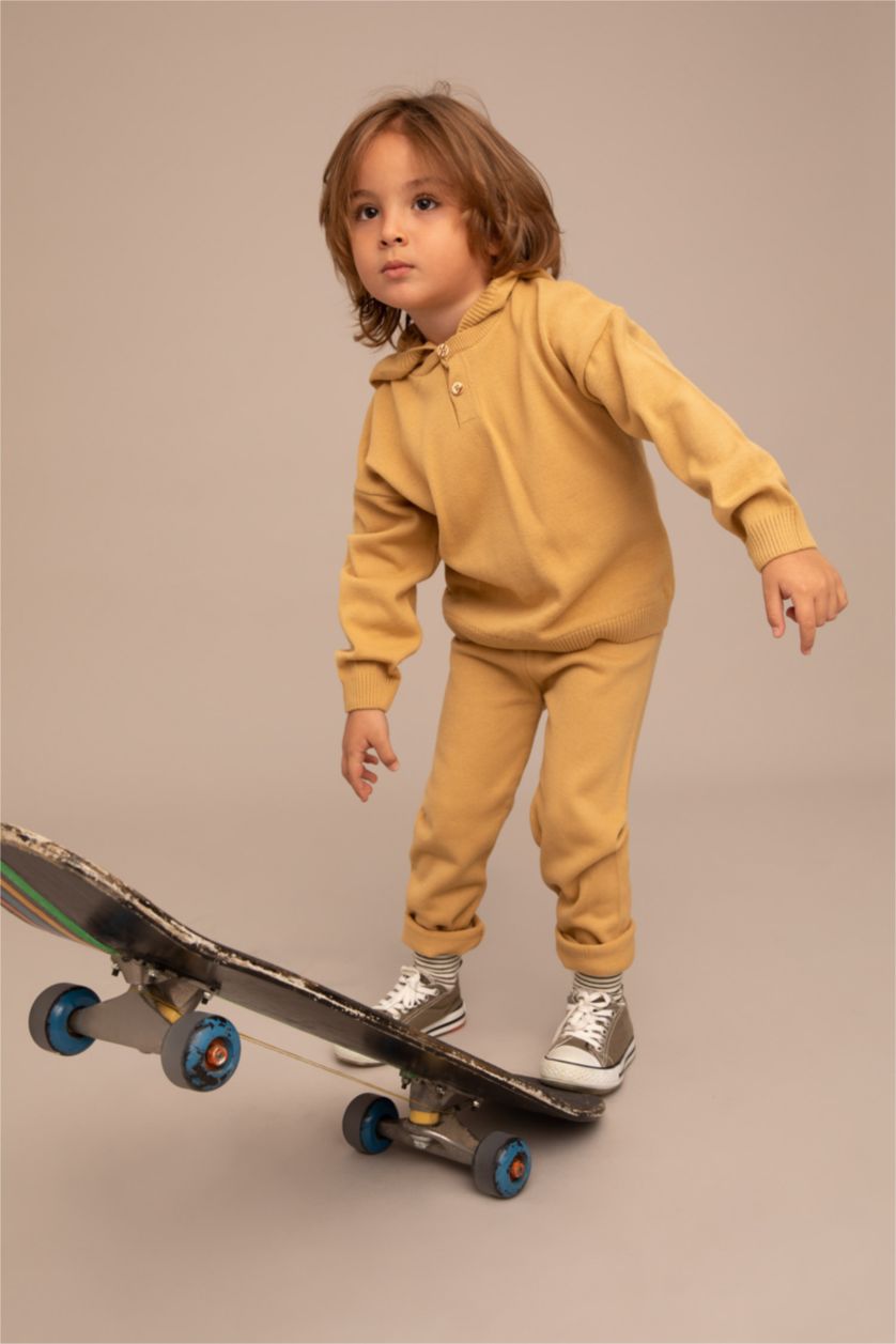 BABY BOY Camel Baby Boy Regular Fit Hooded Basic Pullover Bottom Set