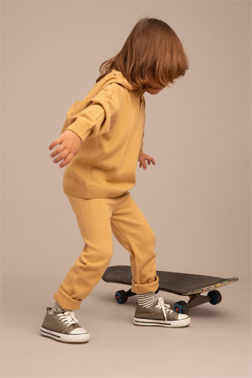 BABY BOY Camel Baby Boy Regular Fit Hooded Basic Pullover Bottom Set