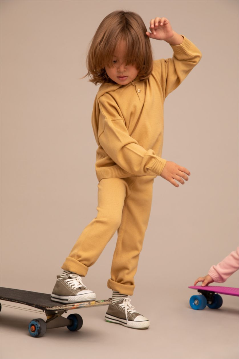 BABY BOY Camel Baby Boy Regular Fit Hooded Basic Pullover Bottom Set