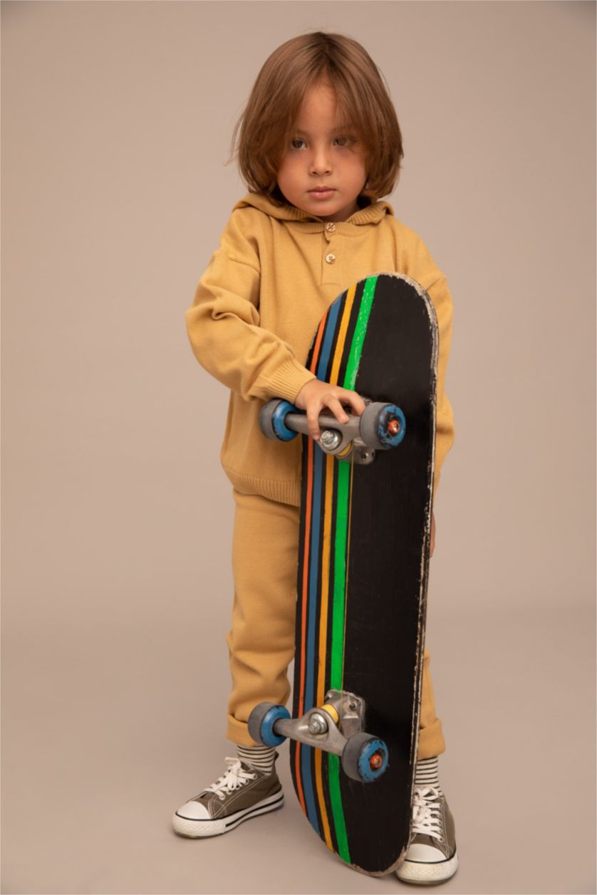 BABY BOY Camel Baby Boy Regular Fit Hooded Basic Pullover Bottom Set