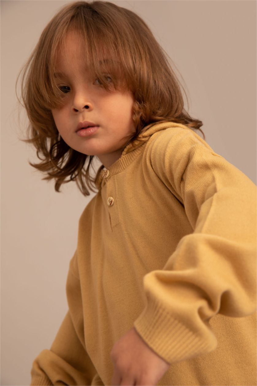 BABY BOY Camel Baby Boy Regular Fit Hooded Basic Pullover Bottom Set