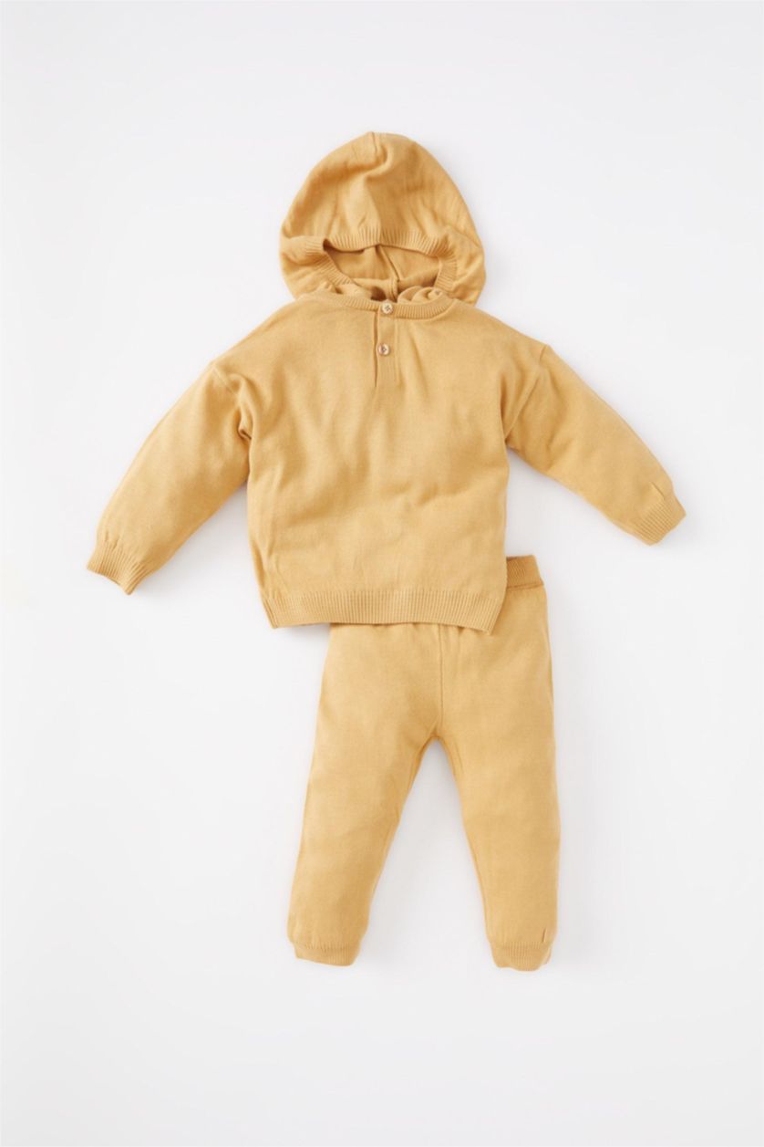 BABY BOY Camel Baby Boy Regular Fit Hooded Basic Pullover Bottom Set