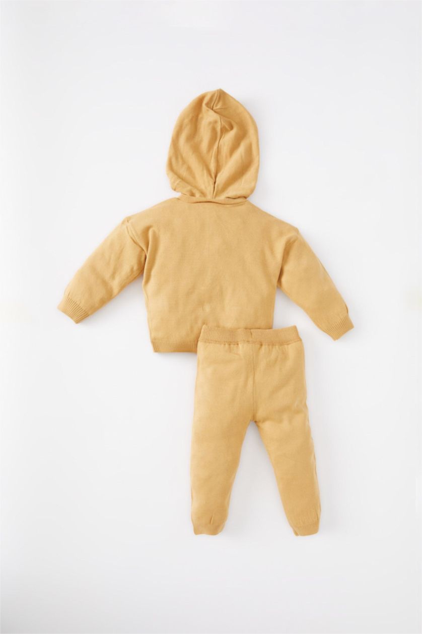 BABY BOY Camel Baby Boy Regular Fit Hooded Basic Pullover Bottom Set