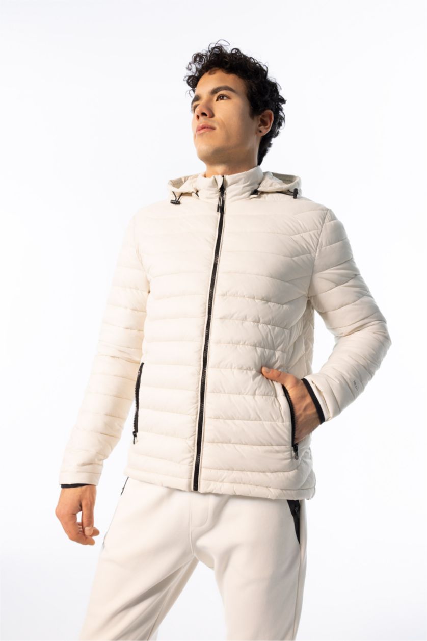 رجال اللون الحجري جاكيت سليم فيت بغطاء للرأس