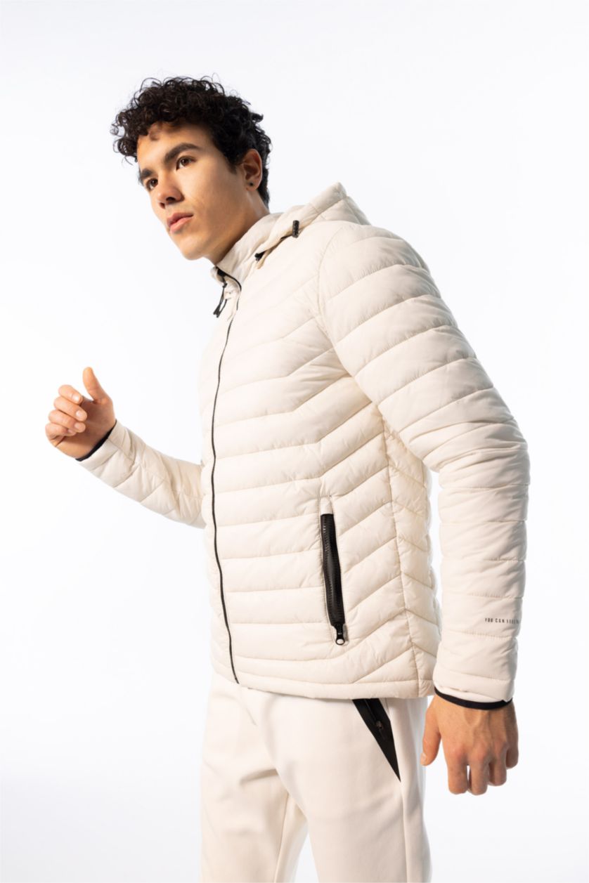 رجال اللون الحجري جاكيت سليم فيت بغطاء للرأس