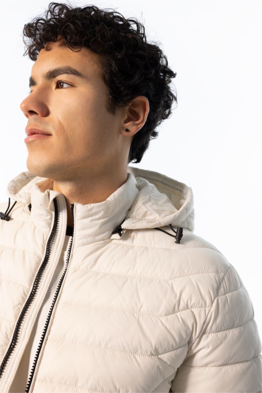 رجال اللون الحجري جاكيت سليم فيت بغطاء للرأس