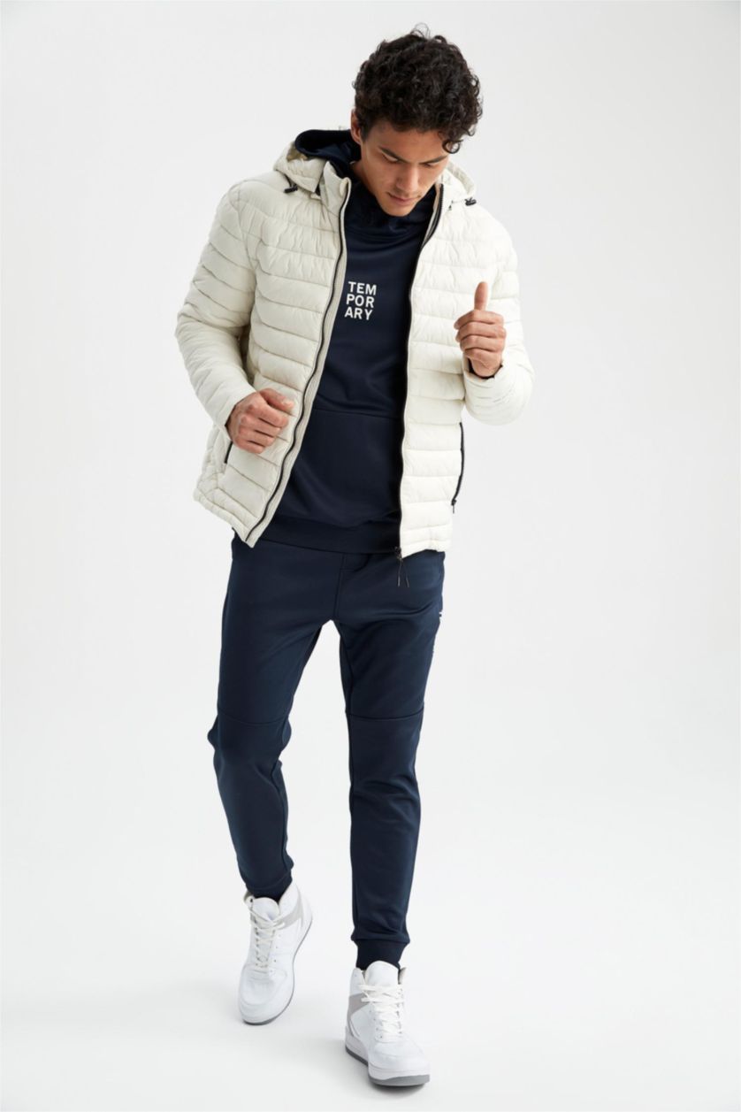 رجال اللون الحجري جاكيت سليم فيت بغطاء للرأس