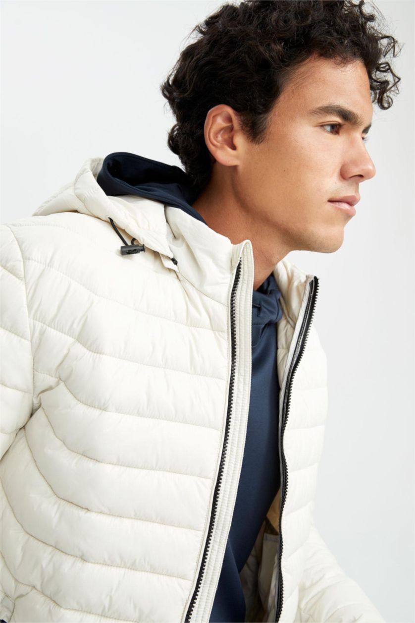 رجال اللون الحجري جاكيت سليم فيت بغطاء للرأس