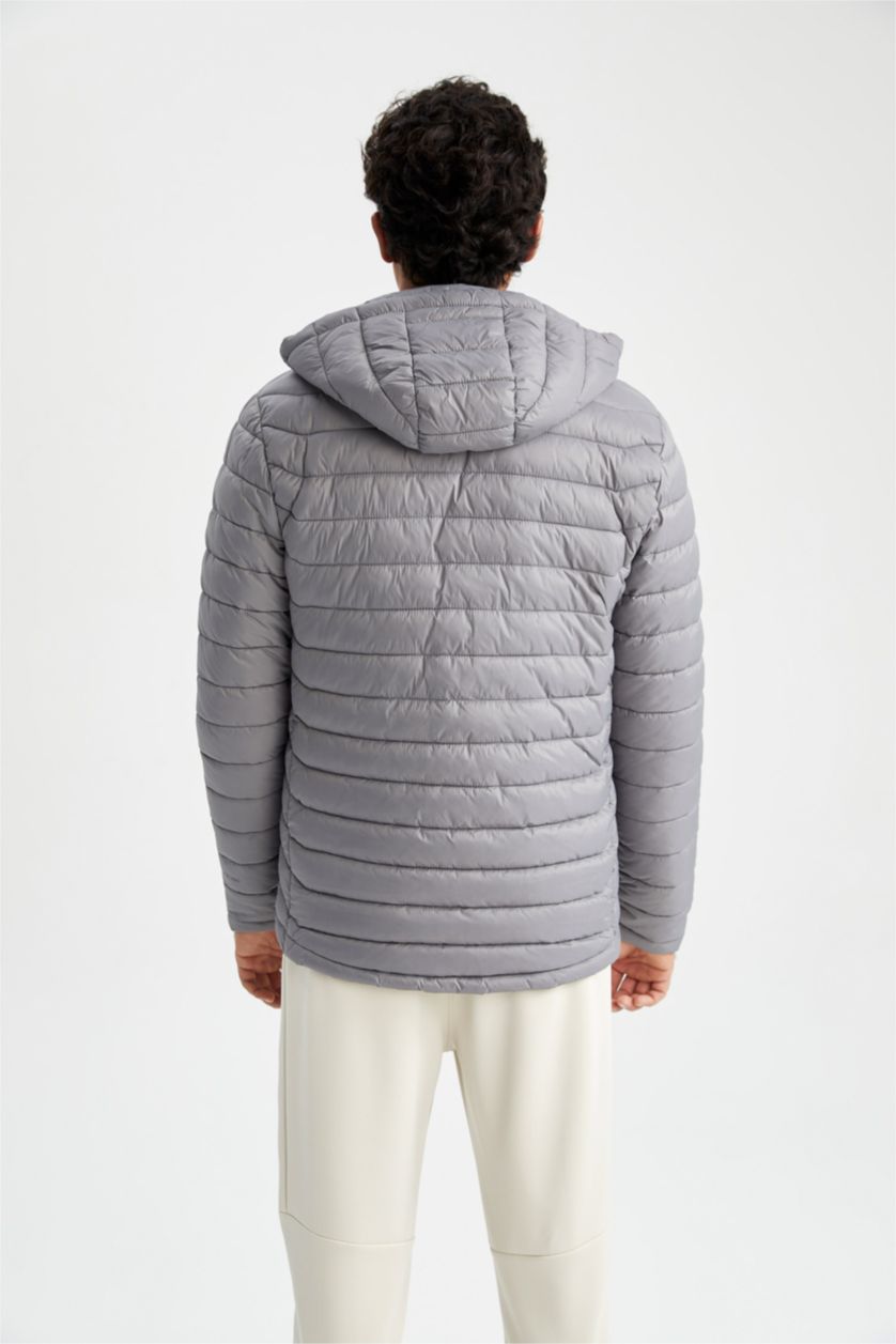 رجال رمادي جاكيت سليم فيت وغطاء للرأس ببطانة صناعية