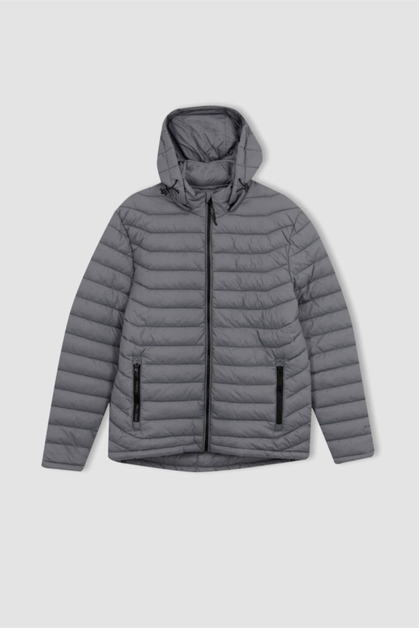 رجال رمادي جاكيت سليم فيت وغطاء للرأس ببطانة صناعية