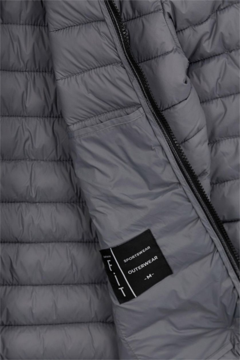 رجال رمادي جاكيت سليم فيت وغطاء للرأس ببطانة صناعية