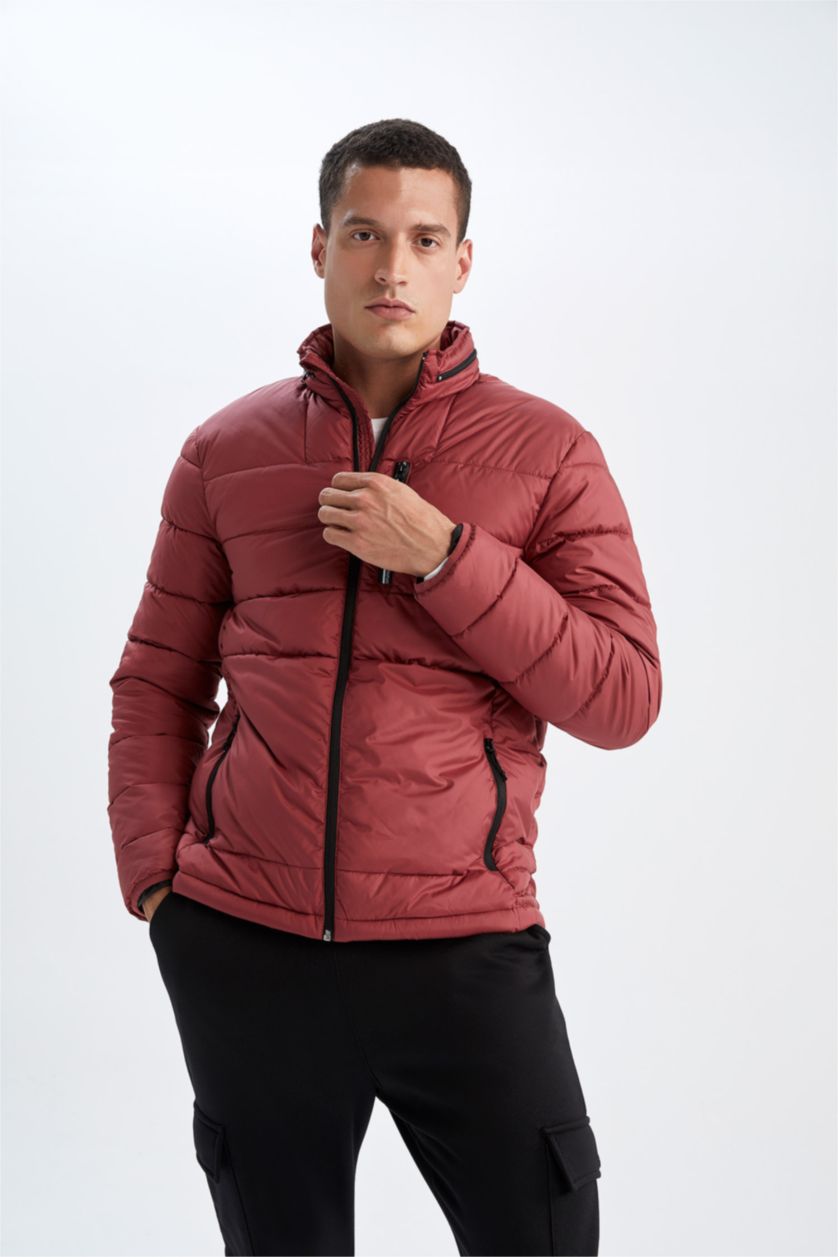 MAN Dark Red Windproof Water Repellent Defacto Fit Slim Fit Reversible Jacket