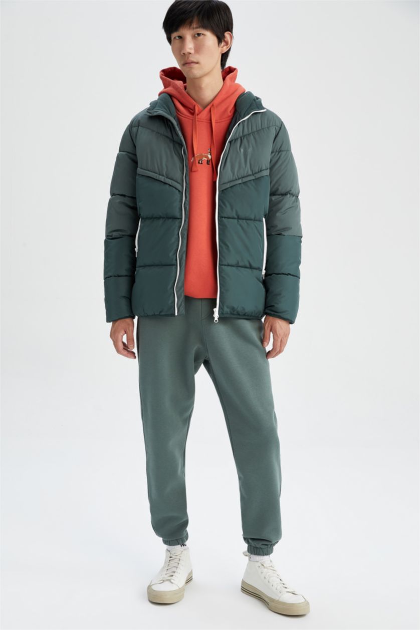 Erkek Koyu Yeşil DeFactoFit Regular Fit Mont