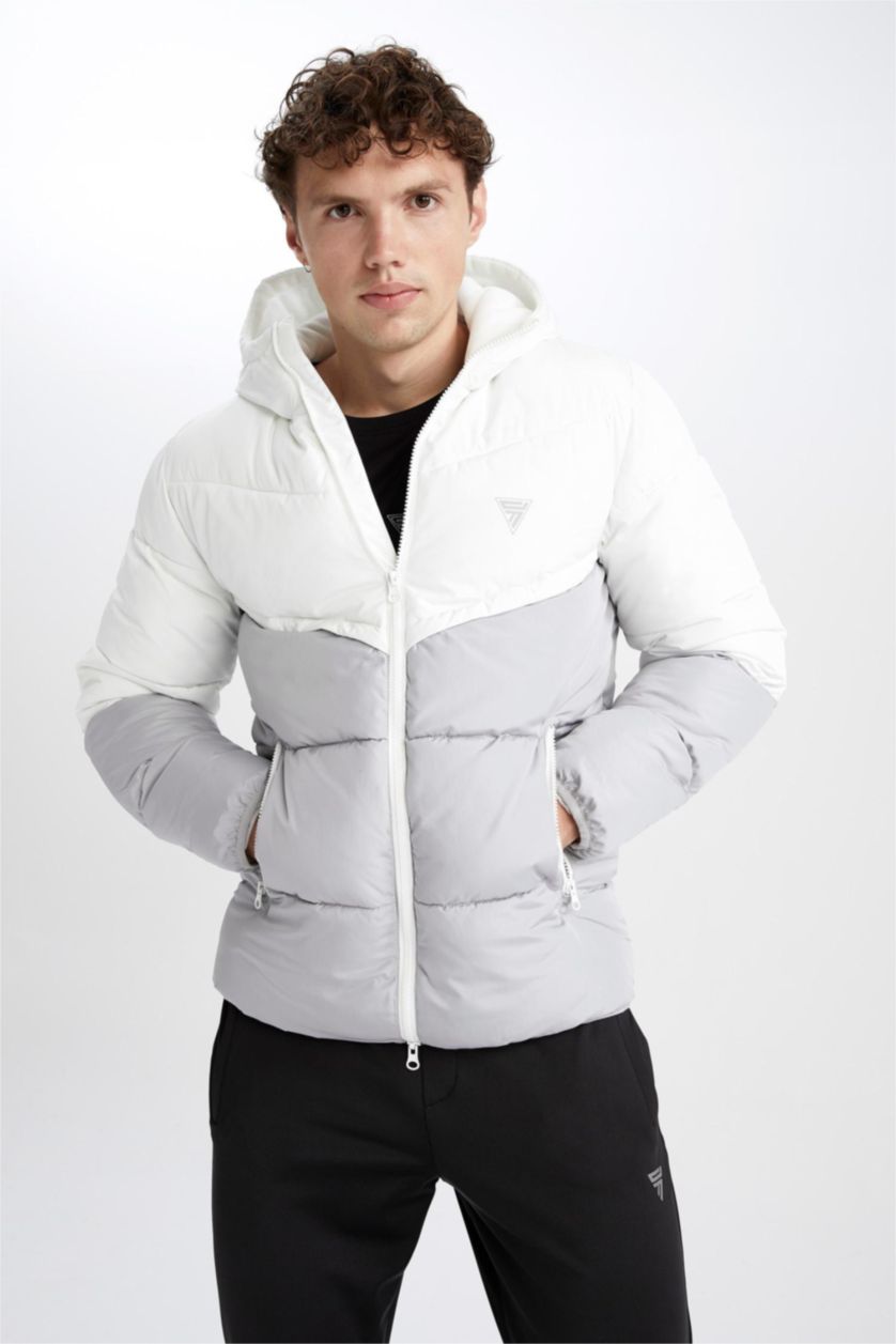 MAN Grey Windproof Water Repellent Defacto Fit Hooded Coat
