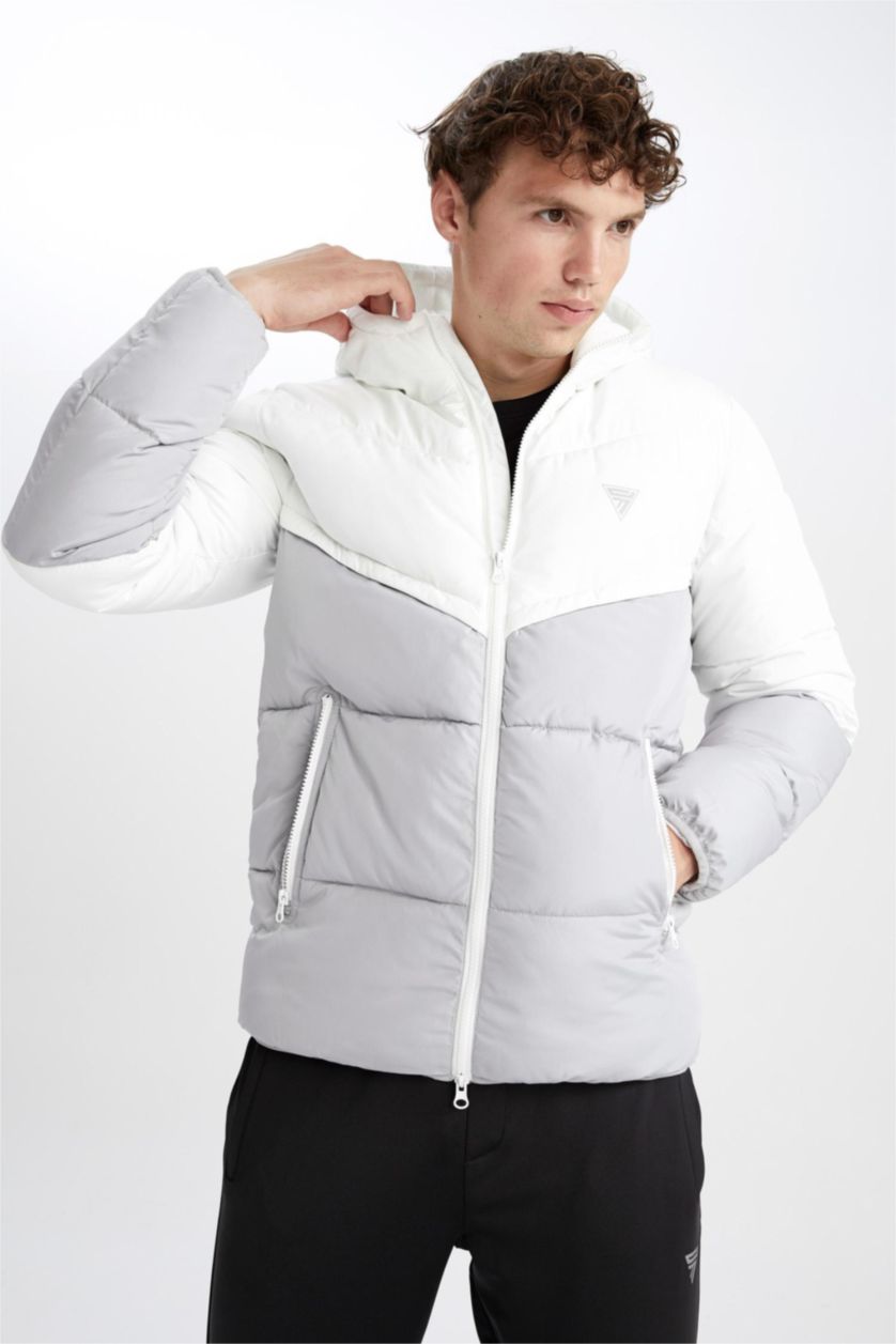 MAN Grey Windproof Water Repellent Defacto Fit Hooded Coat