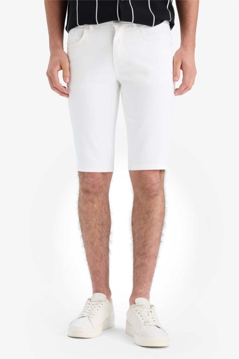 MAN White Slim Fit White Denim Bermuda Shorts