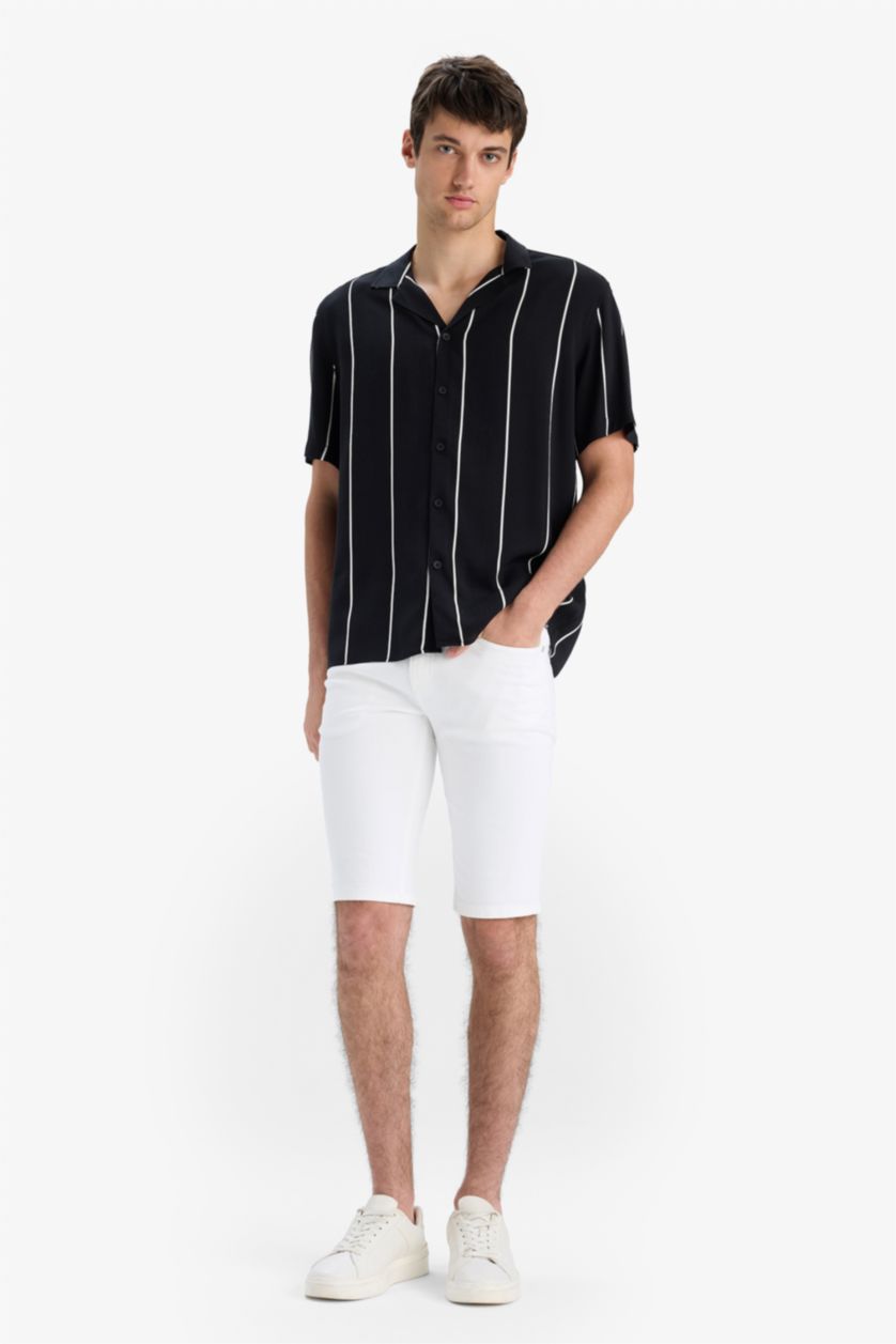 MAN White Slim Fit White Denim Bermuda Shorts
