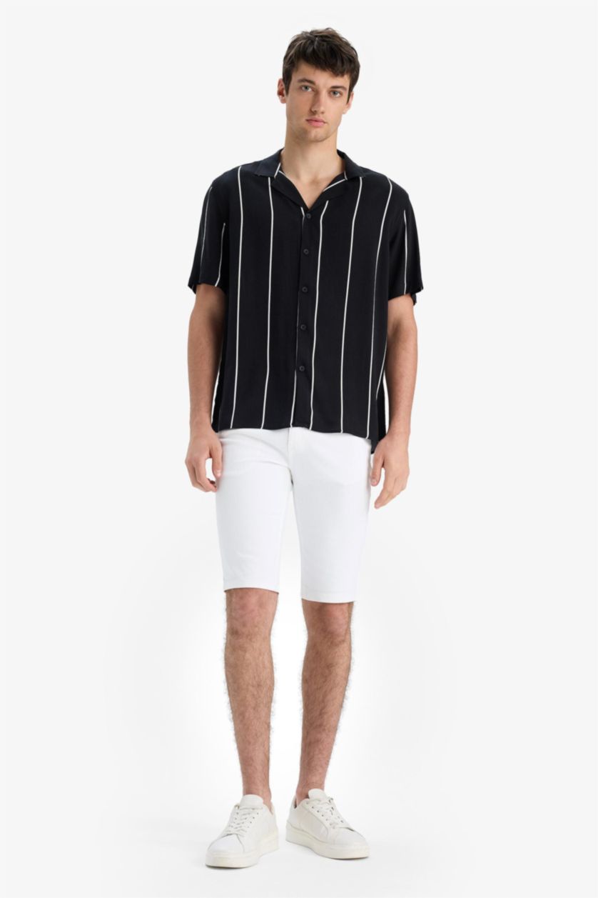 MAN White Slim Fit White Denim Bermuda Shorts