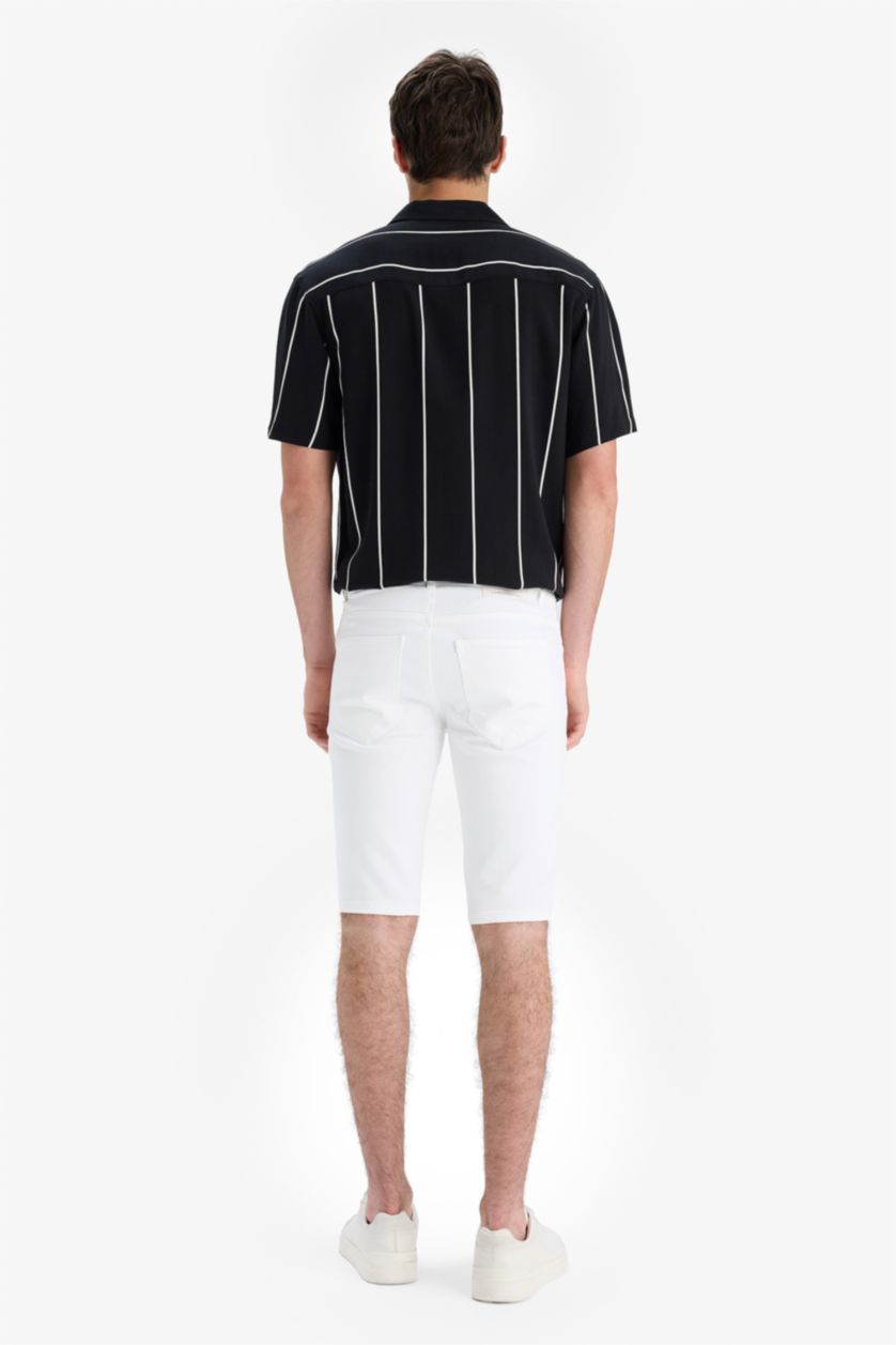 MAN White Slim Fit Denim Bermuda Shorts