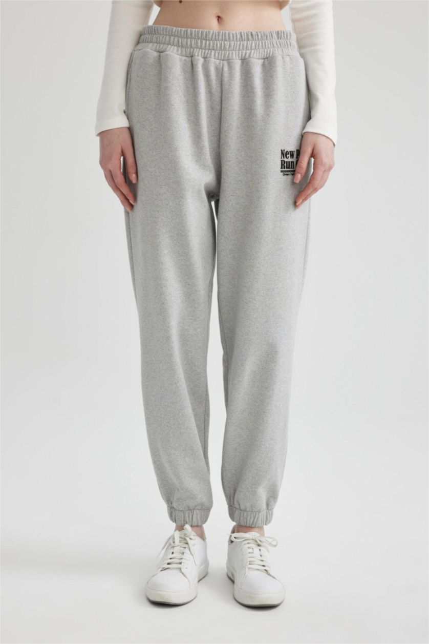 نساء ميلانج رمادي بنطلون بجامة رياضي جوجر مطبوع