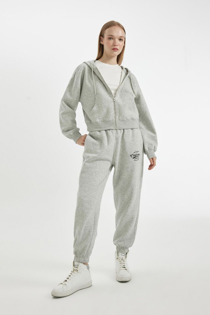 حريمي ميلانج رمادي بنطلون سويت بانتس جوجر بيزك ورجل مطاطي