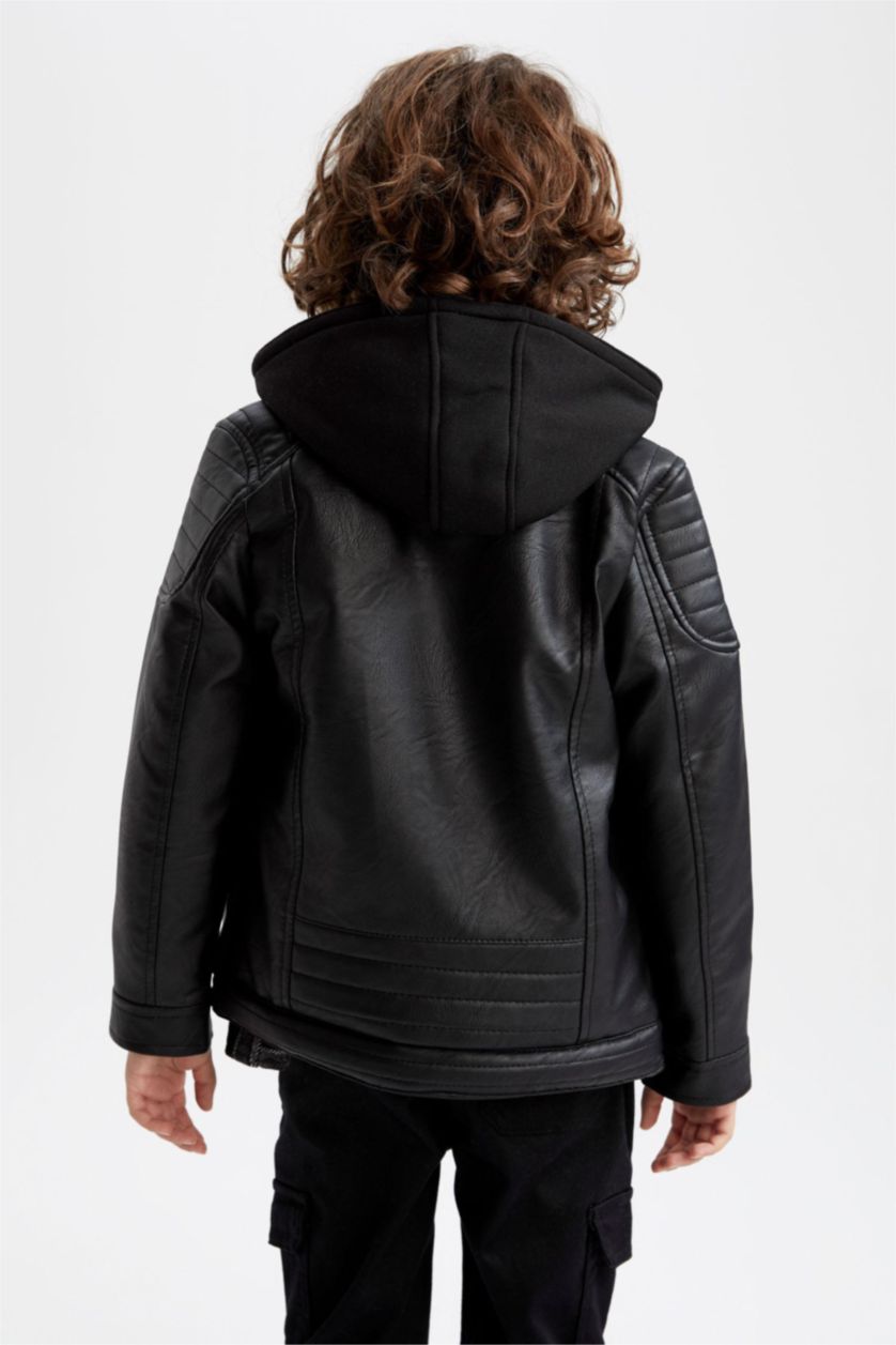 أولاد أسود جاكيت جلد صناعي ولادي بكابيشون قطيفة