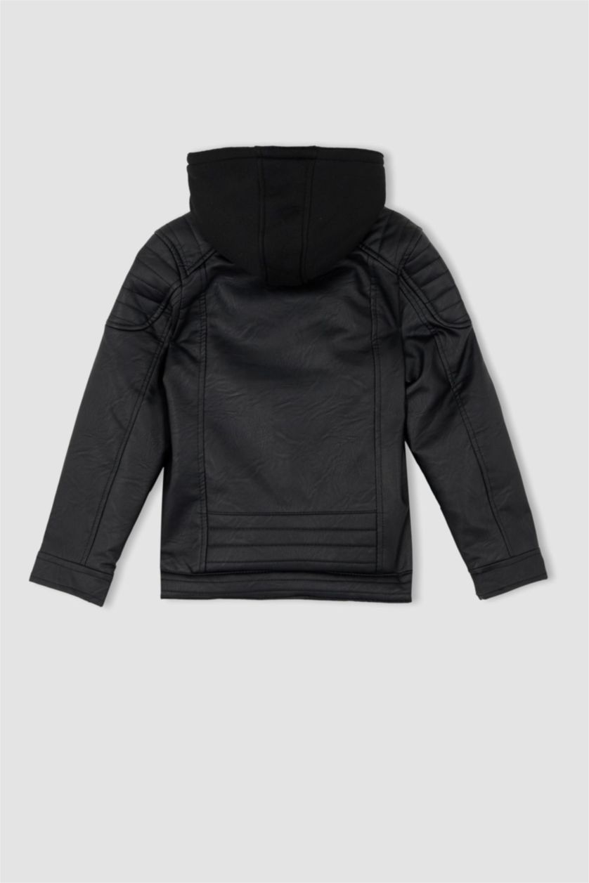 أولاد أسود جاكيت جلد صناعي ولادي بكابيشون قطيفة