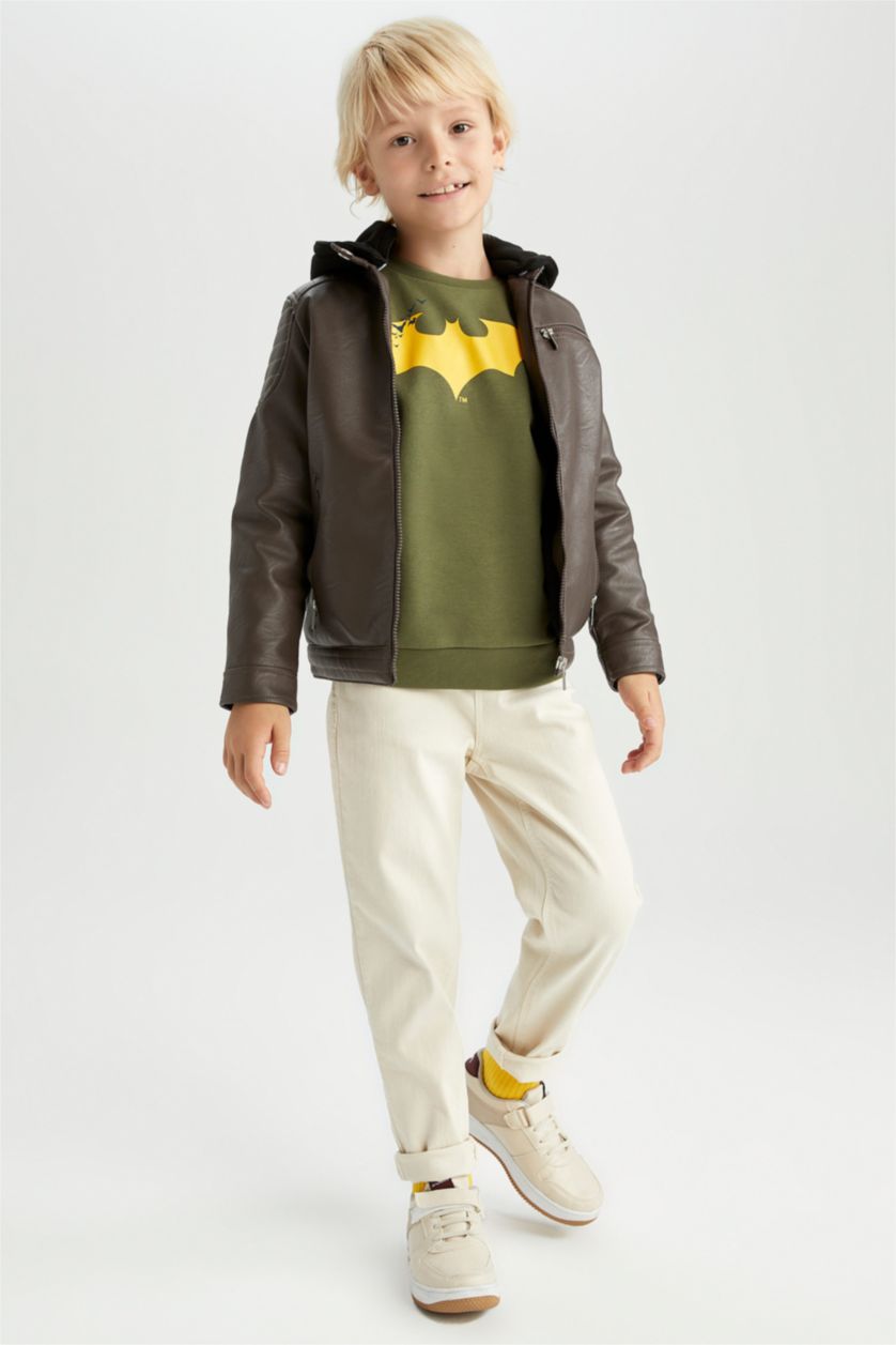 GARÇONS Marron Veste en cuir Coupe Régulière À capuche Peluche Garçon