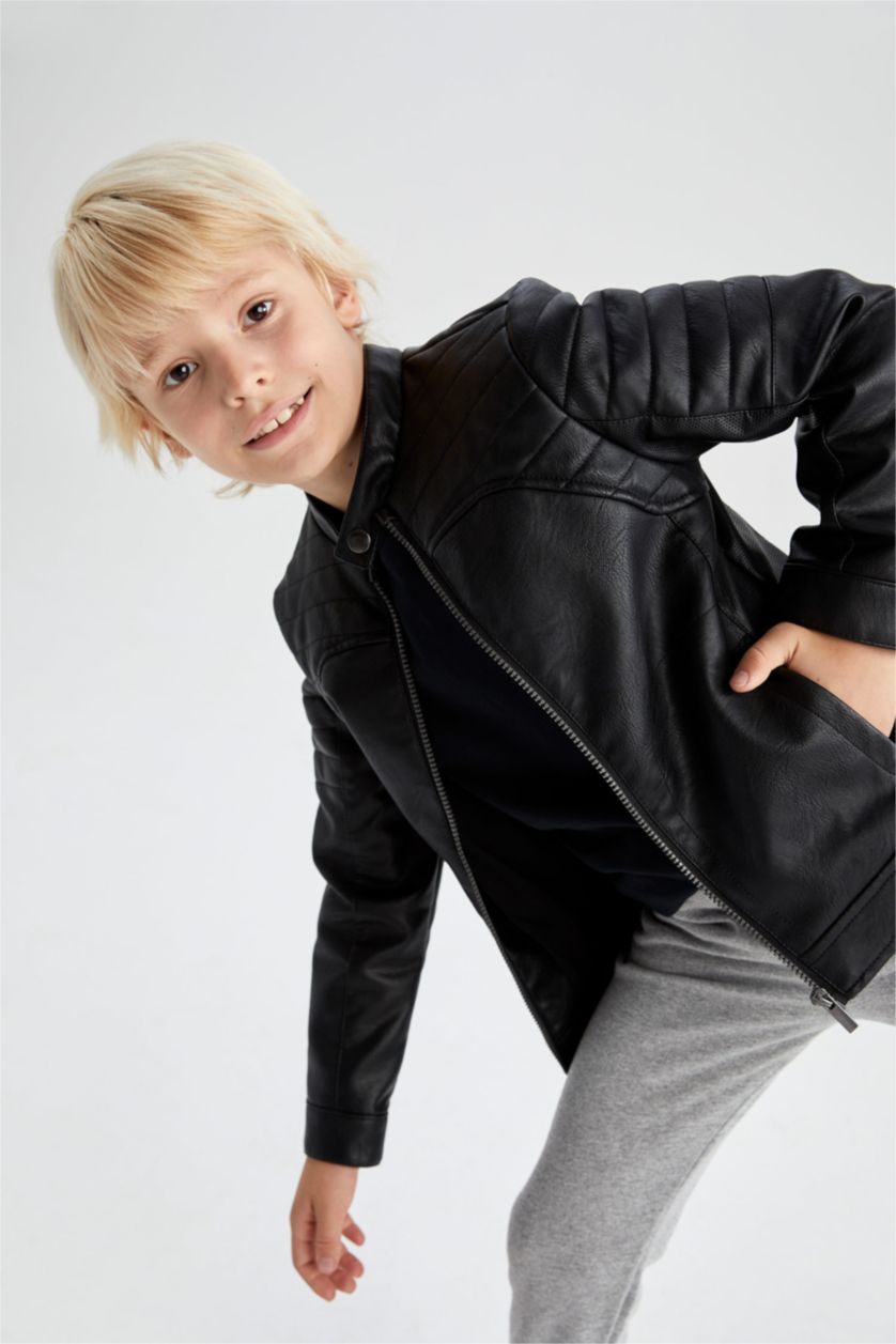 Мальчики и подростки Черный Куртка из искусственной кожи для мальчиков