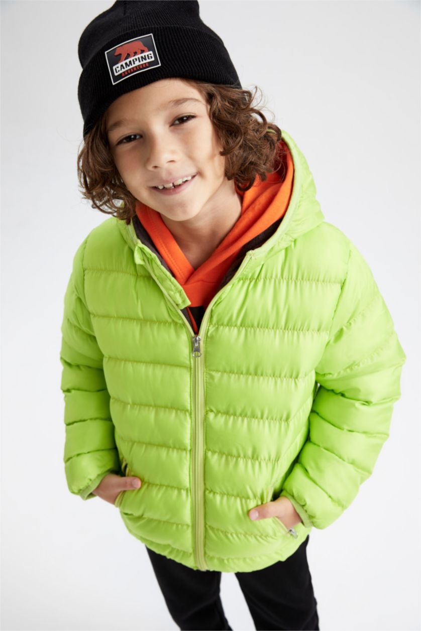 BOYS & TEENS Green Boy Fleece Lined Hooded Puffer Jacket