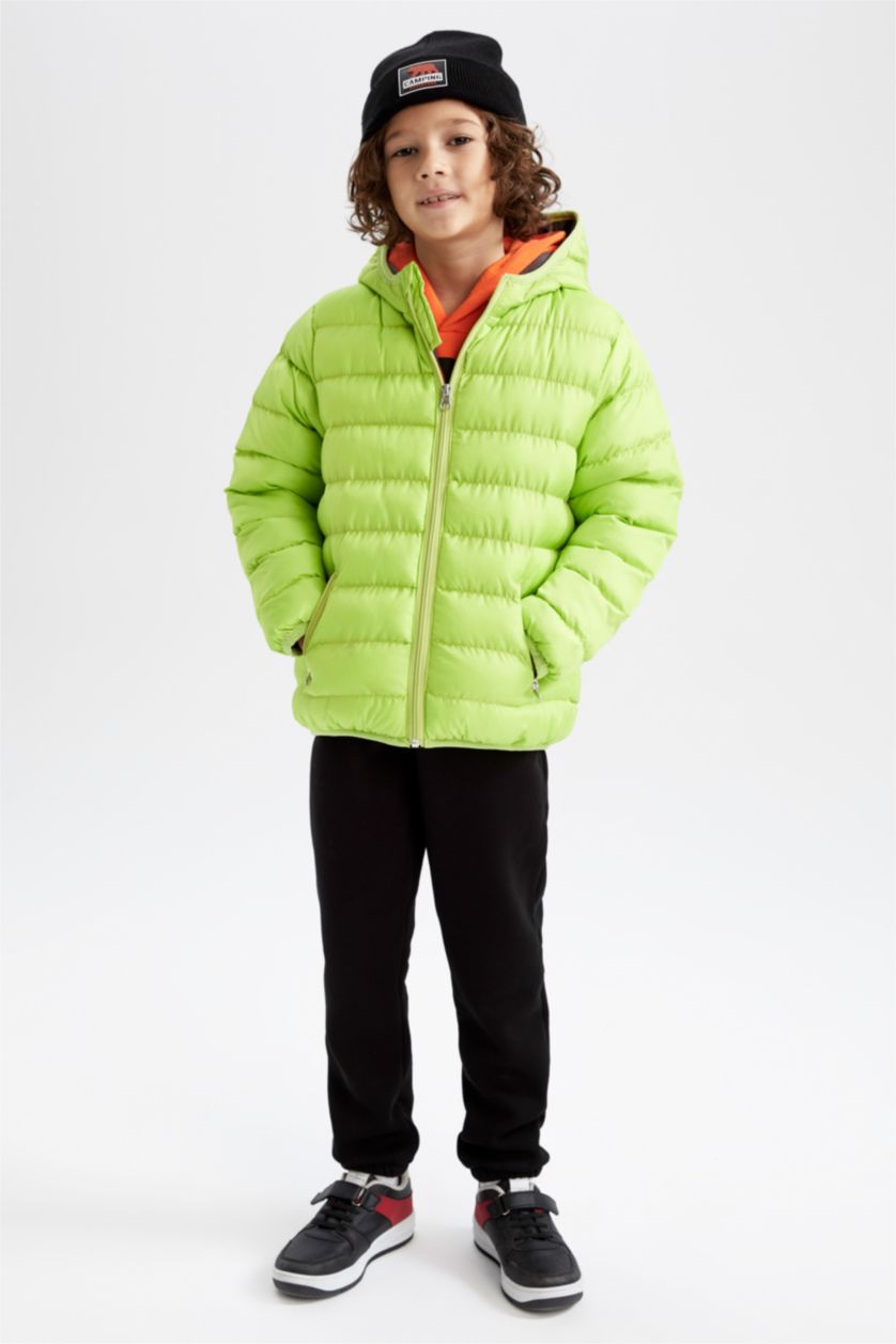 BOYS & TEENS Green Boy Fleece Lined Hooded Puffer Jacket