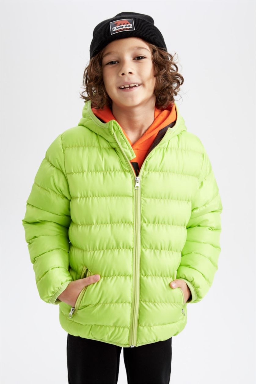 BOYS & TEENS Green Boy Fleece Lined Hooded Puffer Jacket