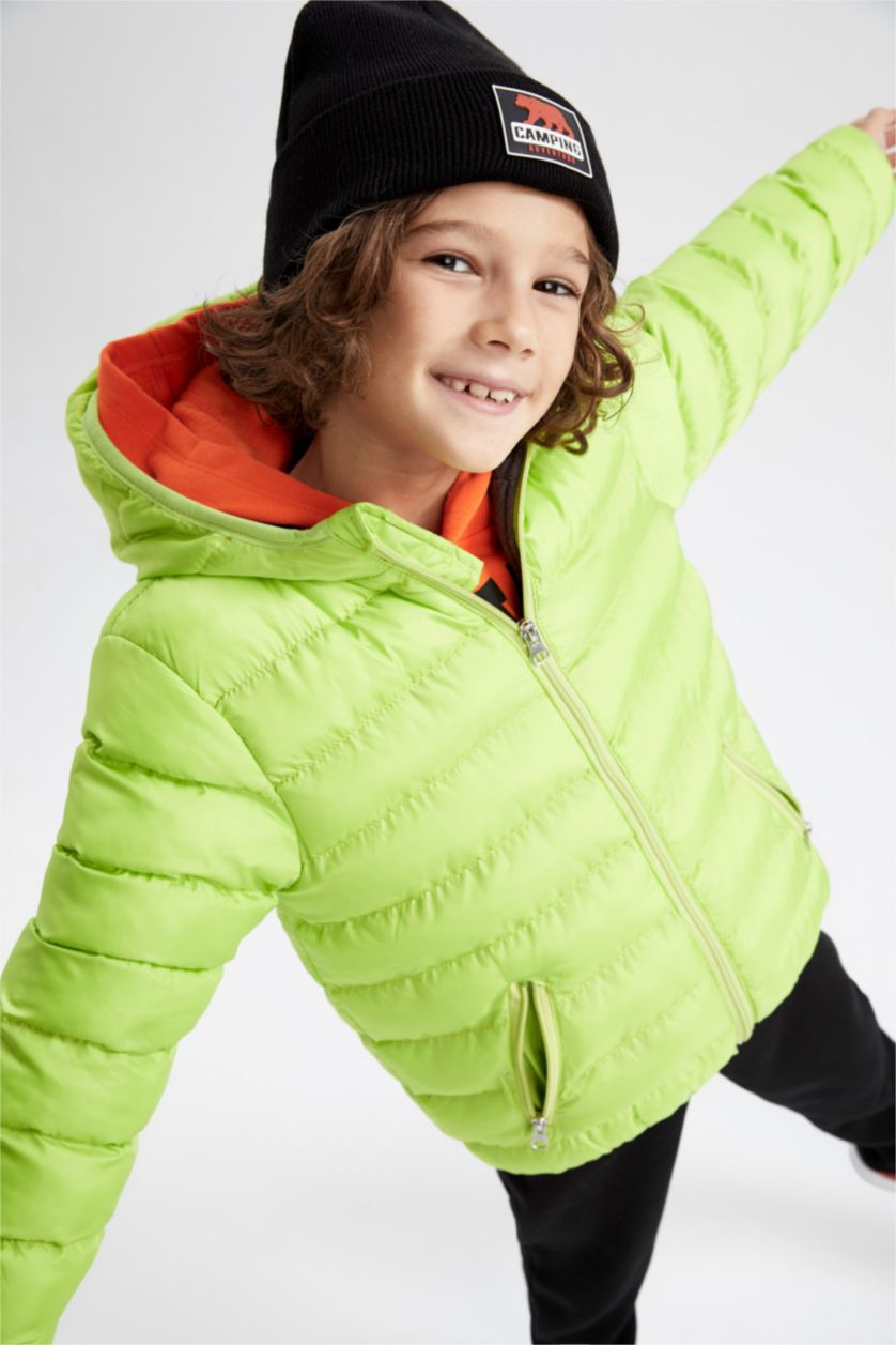 BOYS & TEENS Green Boy Fleece Lined Hooded Puffer Jacket
