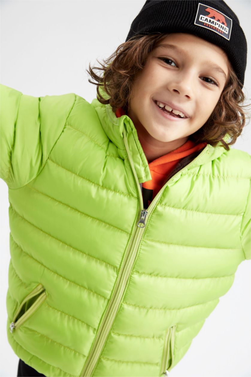 BOYS & TEENS Green Boy Fleece Lined Hooded Puffer Jacket