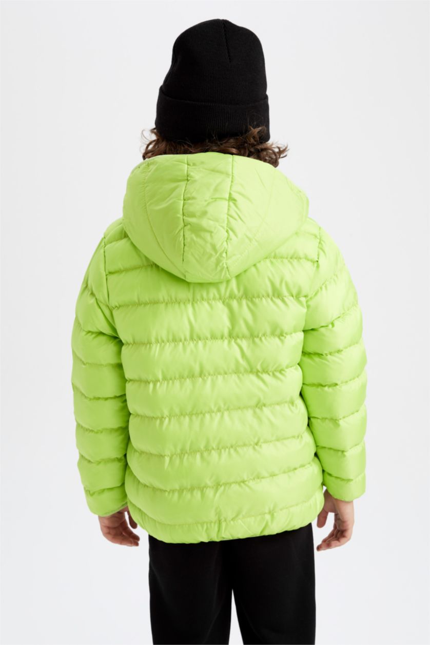 BOYS & TEENS Green Boy Fleece Lined Hooded Puffer Jacket