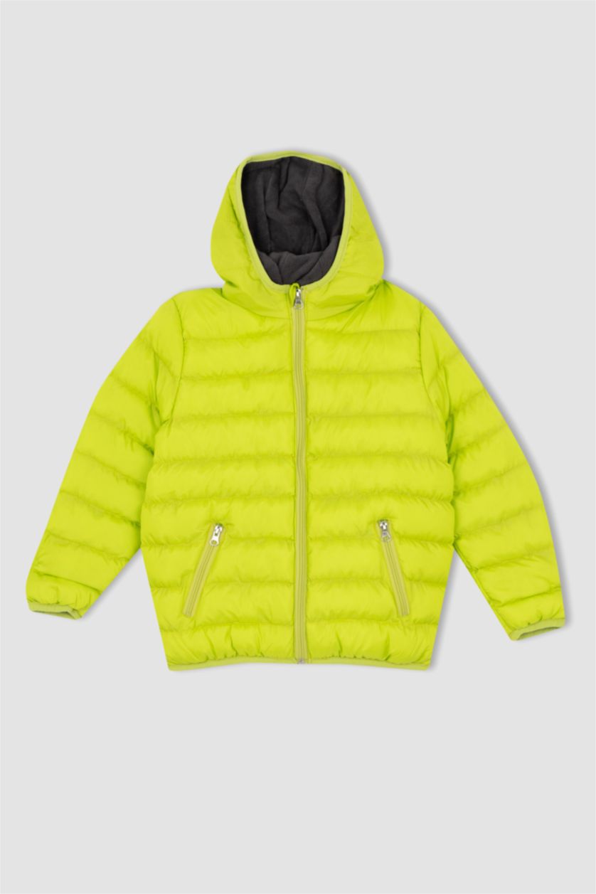 BOYS & TEENS Green Boy Fleece Lined Hooded Puffer Jacket