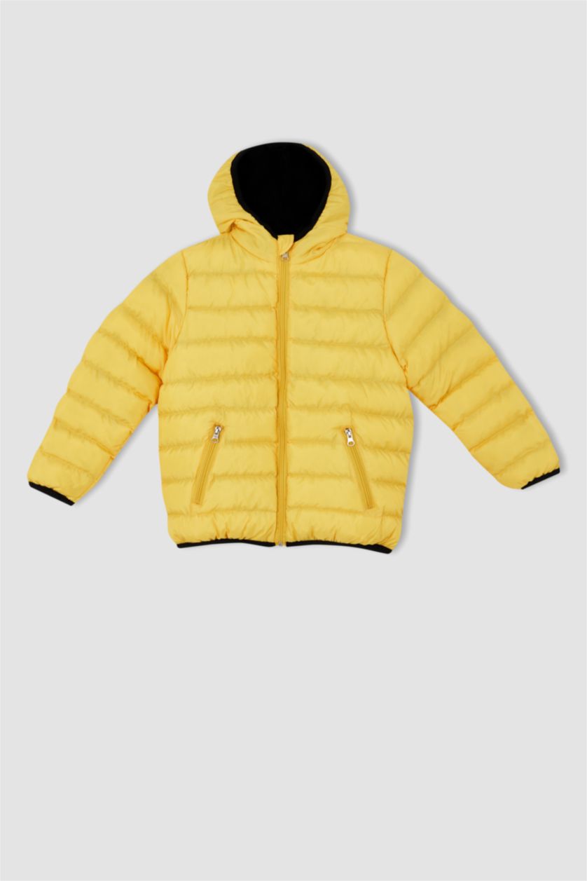 Erkek Çocuk - Genç Erkek Sarı Erkek Çocuk Polar Astarlı Kapüşonlu Şişme Mont