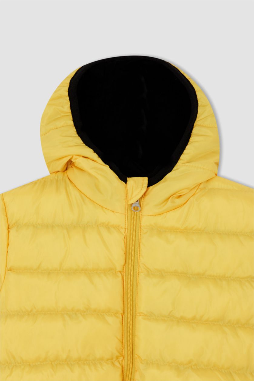 Erkek Çocuk - Genç Erkek Sarı Erkek Çocuk Polar Astarlı Kapüşonlu Şişme Mont