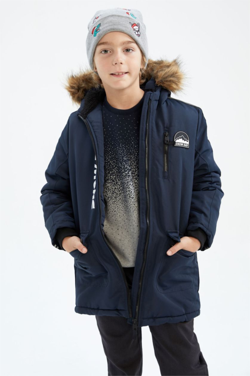 Boys & Teens Indigo Boy Hooded Plush Lining Jacket