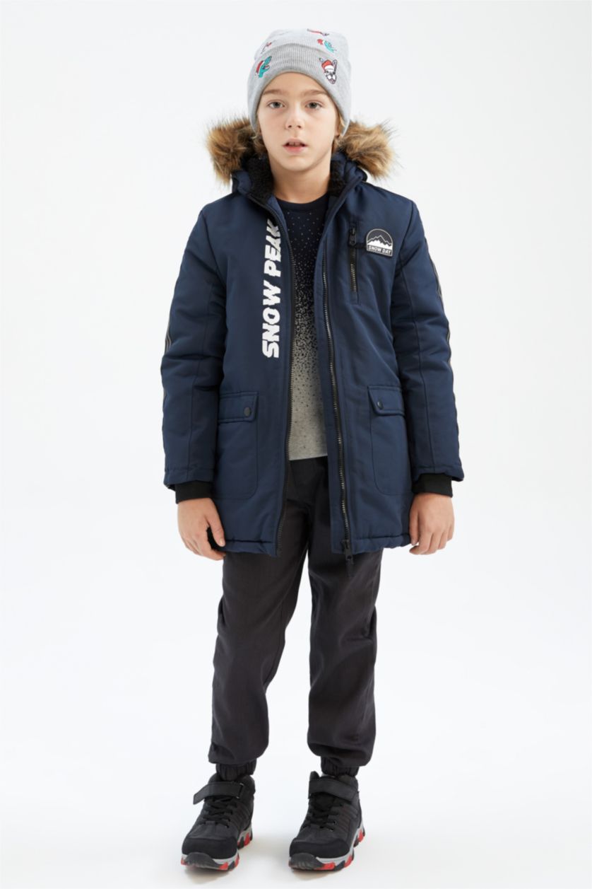 Boys & Teens Indigo Boy Hooded Plush Lining Jacket