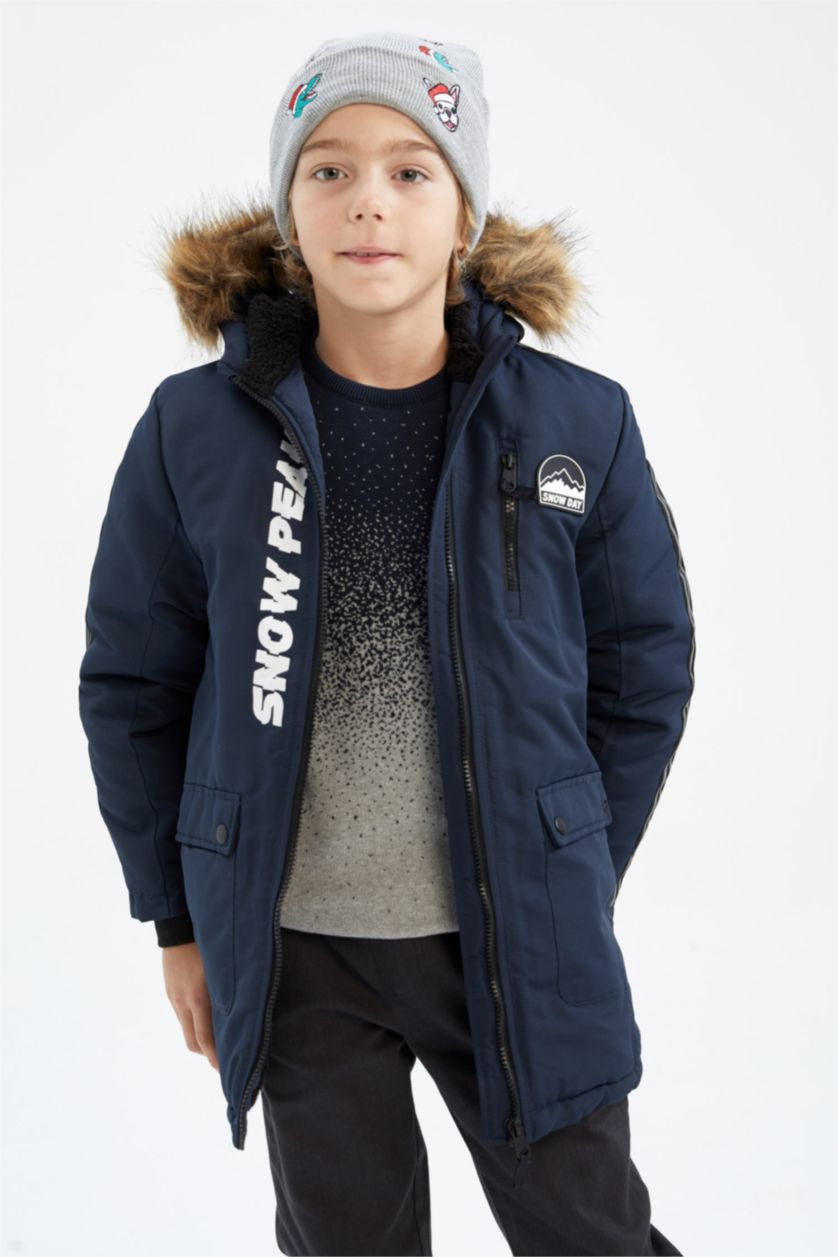 Boys & Teens Indigo Boy Hooded Plush Lining Jacket