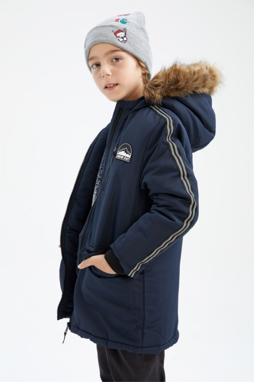 Boys & Teens Indigo Boy Hooded Plush Lining Jacket