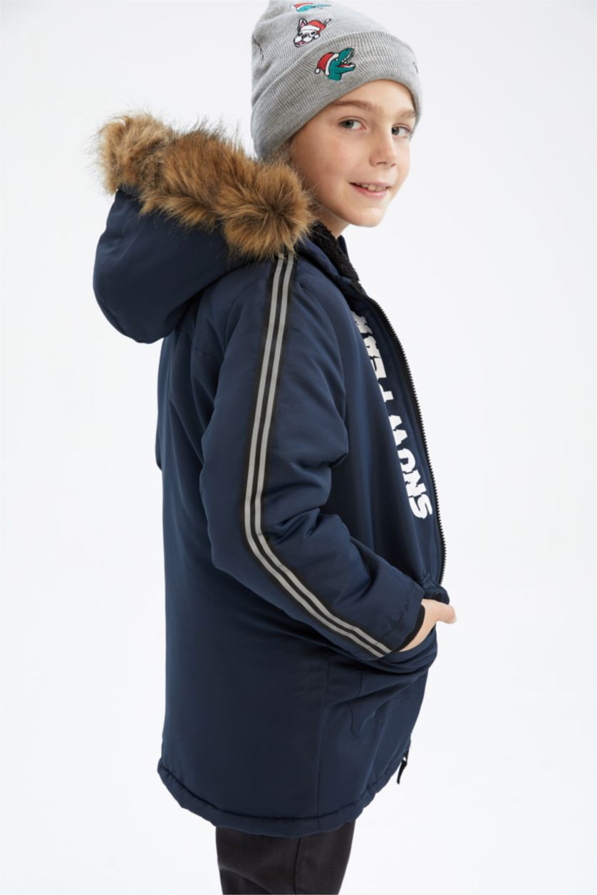 Boys & Teens Indigo Boy Hooded Plush Lining Jacket
